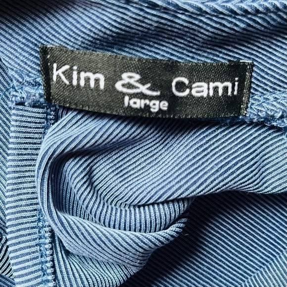 Kim & Cami blouse swing a-line rib fabric keyhole front back denim blue size L - Picture 9 of 13